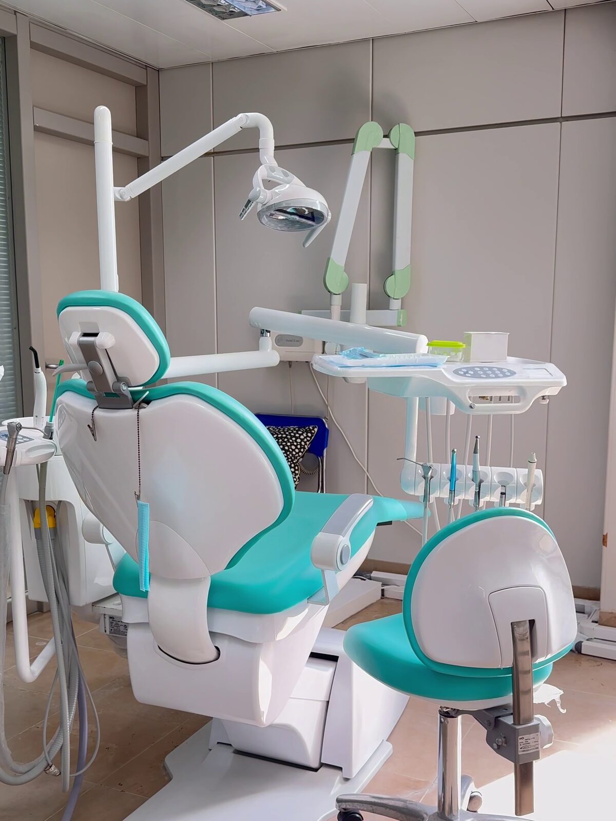 A treatment room at the practice, with the chair, light and equipment